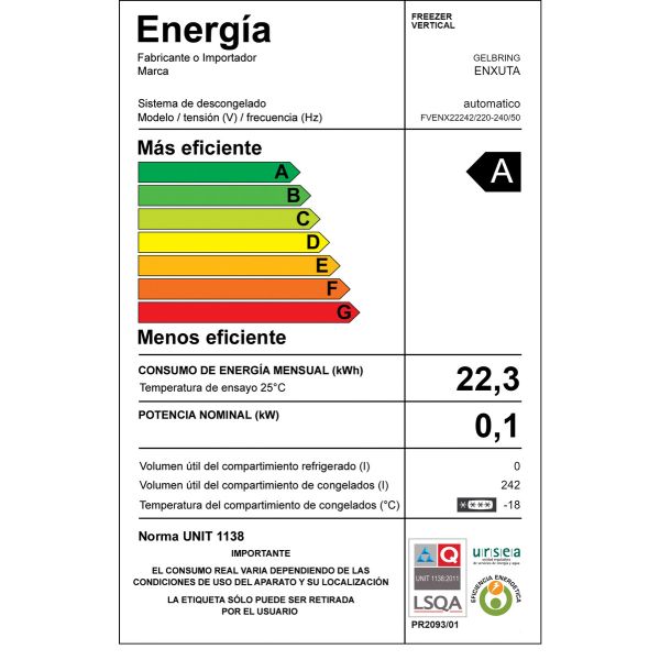 Freezer Vertical Frio Humedo Enxuta Fvenx22242 242l 7canasto - Imagen 3