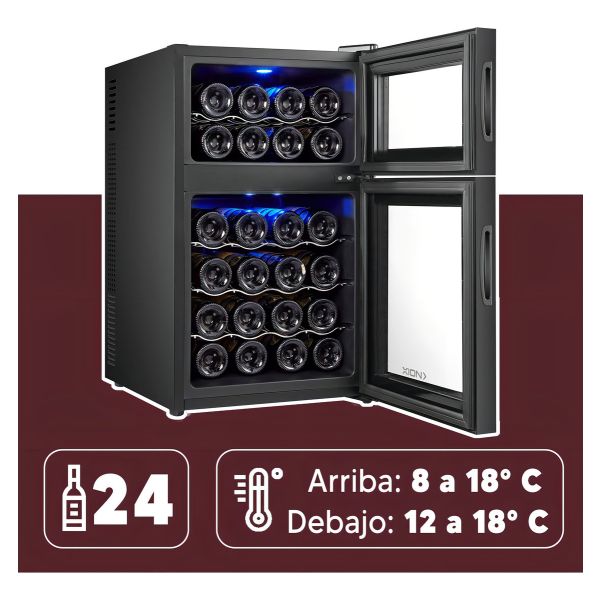 Enfriadora De Vinos Xion -capacidad 24 Botellas Doble Temp - Imagen 2