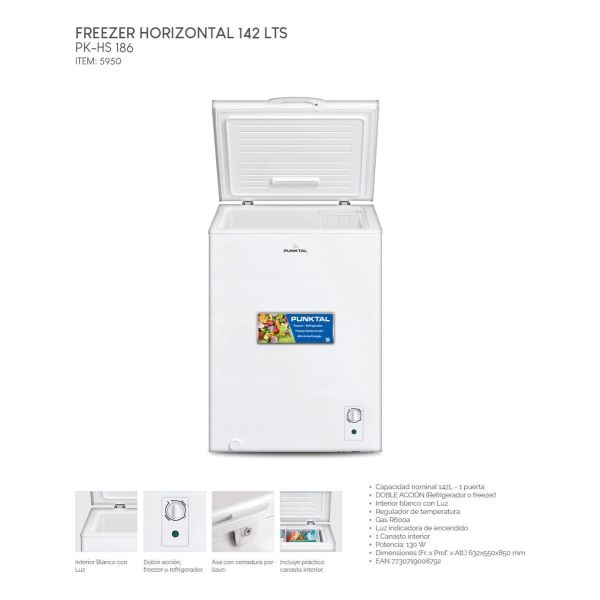 Freezer Horizontal Punktal Pk-hs186 142 Lt Eficiencia B Tg - Imagen 3