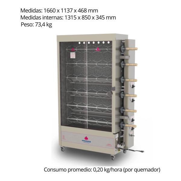 Spiedo Horno Industrial Rotativo Para 24 Pollos, Progas - Imagen 3