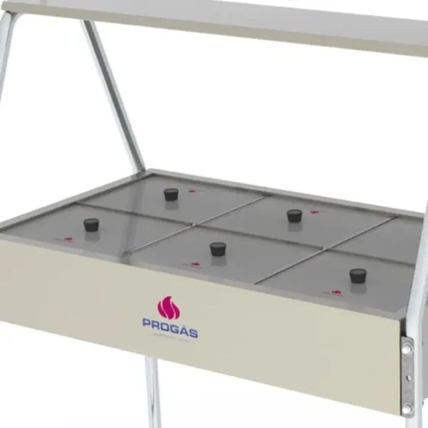 Mesa Buffet Progas Solo Calor 6 Cubas Con Tapa Vidrio - Imagen 3