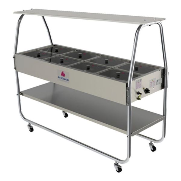 Mesa Buffet Progas Solo Calor 8 Cubas Con Tapa Vidrio