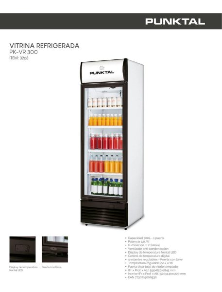 Heladera Vitrina Refrigerada Punktal 300lts 5 Estantes - Imagen 2