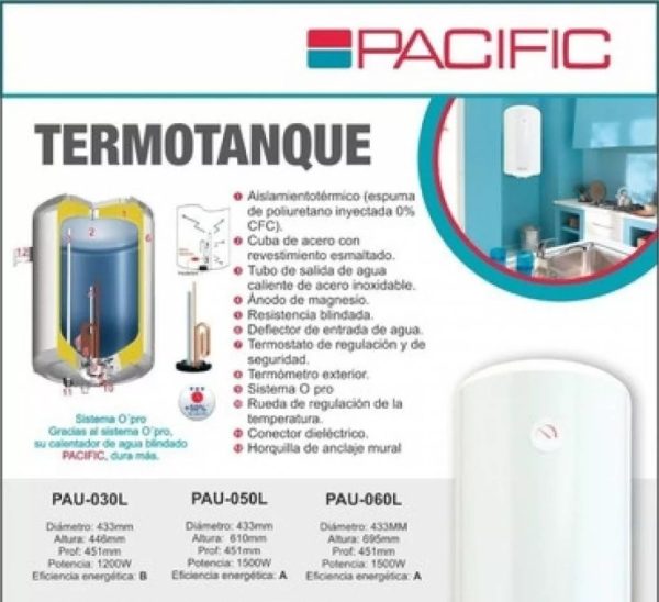 Calefon Termotanque 30lts. Pacific Tanque De Acero - Imagen 4