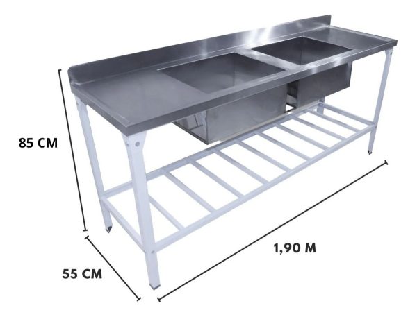 Mesada De Trabajo Acero Inox Doble Pileta 190 X 55 Cm Innal - Imagen 3