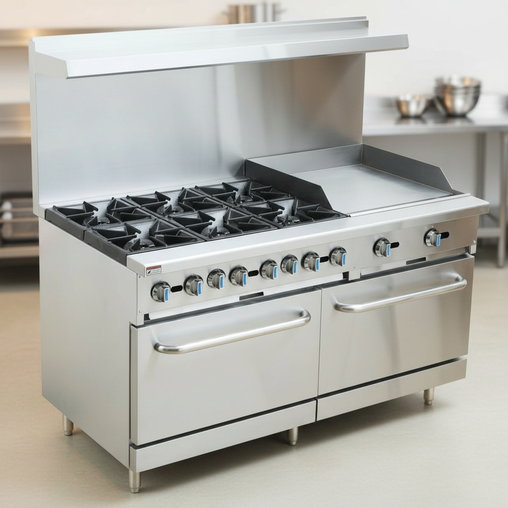 Cocina Industrial A Gas Inox 6 Hornallas Plancha Y 2 Hornos - Imagen 2