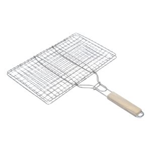 Pinza Doble Grill Parrillero Barbacoa 40x22 Cm Asa De Madera