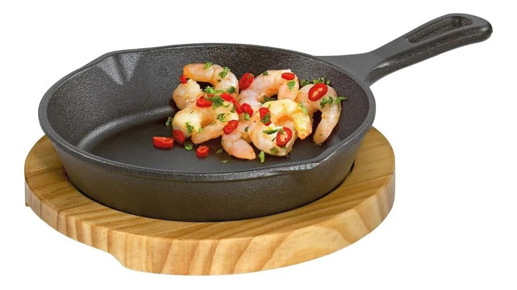 Sarten Plancha Hierro Fundido 15 Cm Con Tabla De Madera - Imagen 2