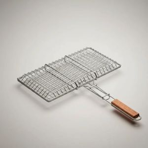 Pinza Doble Grill Parrillero Barbacoa 35x22 Cm Asa De Madera