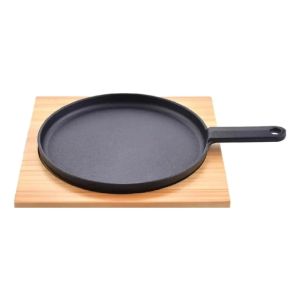 Sarten Hierro Fundido Liso 19 Cm Con Mango Y Tabla De Madera
