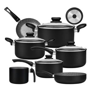 Juego Bateria de Cocina Teflon Maximum Stone 7 Piezas Negro