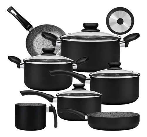 Juego Bateria de Cocina Teflon Maximum Stone 7 Piezas Negro