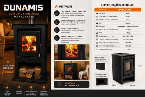 Estufa A Leña Doble Combustión Dunamis Con Caños 85 M3 - Imagen 4